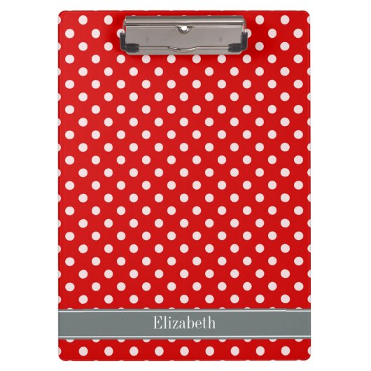 Red White Polka Dots Charcoal Ribbon Monogram Klembord (Voorkant)