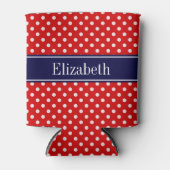 Red White Polka Dots Navy Blue Ribbon Monogram Blikjeskoeler (Voorkant)