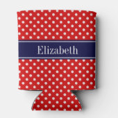 Red White Polka Dots Navy Blue Ribbon Monogram Blikjeskoeler (Achterkant)