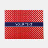 Red White Polka Dots Navy Blue Ribbon Monogram Deurmat (Voorkant)
