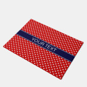 Red White Polka Dots Navy Blue Ribbon Monogram Deurmat (Schuin)