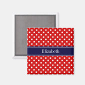 Red White Polka Dots Navy Blue Ribbon Monogram Magneet (Voorkant / Achterkant)