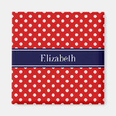 Red White Polka Dots Navy Blue Ribbon Monogram Magneet (Voorkant)