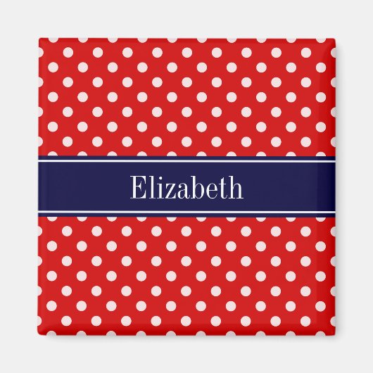 Red White Polka Dots Navy Blue Ribbon Monogram Magneet (Voorkant)