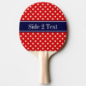 Red White Polka Dots Navy Blue Ribbon Monogram Tafeltennisbatje (Achterkant)