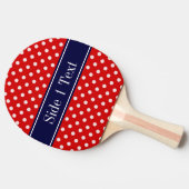 Red White Polka Dots Navy Blue Ribbon Monogram Tafeltennisbatje (Zijkant)