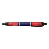 Red White Polka Dots Navy Blue Ribbon Monogram Zwarte Inkt Pen (Bodem)