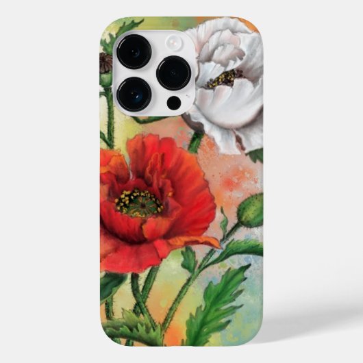 Red White Poppy iPhone Case Flowers - Schilderen (Achterkant)
