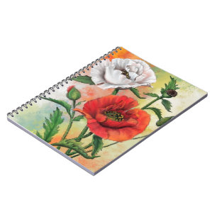 Red White Poppy Notitieboek Flowers
