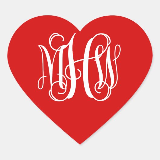 Red White Preppy Vine Script Monogram DIY BG Hart Sticker (Voorkant)