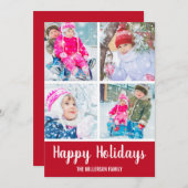 Red White Prettige feestdagen 4 Foto Kaart (Voorkant / Achterkant)