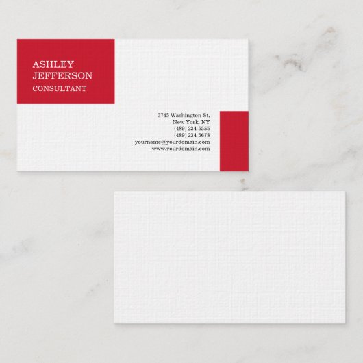 Red White Professional Trendy Minimalist Elegant Visitekaartje (Voorkant / Achterkant)
