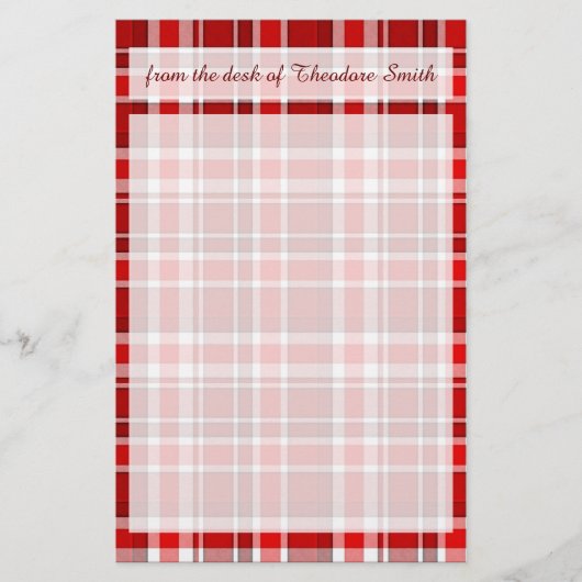 Red White Pset Tartan Briefpapier (Voorkant)