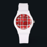Red White Pset Tartan Horloge<br><div class="desc">Dit rode en witte vlakvormig ontwerp heeft een repetitief gecontroleerd/tartan patroon dat licht getextureerd is. Het is een helder,  stijlvol vlechtpatroon.</div>