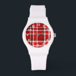 Red White Pset Tartan Horloge<br><div class="desc">Dit rode en witte vlakvormig ontwerp heeft een repetitief gecontroleerd/tartan patroon dat licht getextureerd is. Het is een helder,  stijlvol vlechtpatroon.</div>