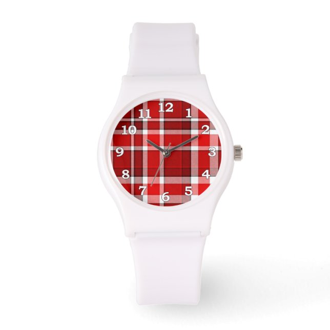 Red White Pset Tartan Horloge (Voorkant)