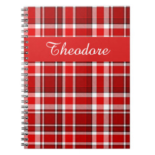 Red White Pset Tartan   Jouw namen toevoegen Notitieboek