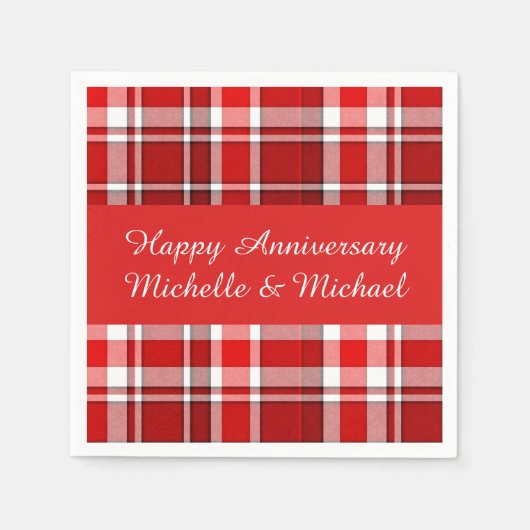 Red White Pset Tartan | Jouw namen toevoegen Servet (Voorkant)