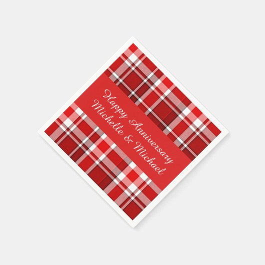 Red White Pset Tartan | Jouw namen toevoegen Servet (Hoek)
