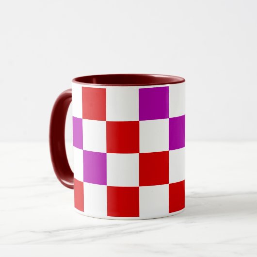 Red White Purple Checkered Pattern Design  Mok (Voorkant links)
