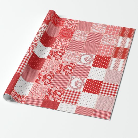 Red White Quiled Danish Star Squares Cadeaupapier (Uitgerold)