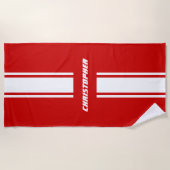 Red White Racing Stripes Gold Monogrammed Pool Strandlaken (Voorkant)