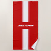 Red White Racing Stripes Gold Monogrammed Pool Strandlaken (Voorkant)