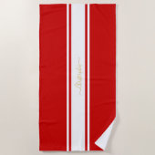 Red White Racing Stripes Gold Monogrammed Pool Strandlaken (Voorkant)