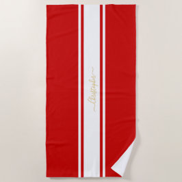 Red White Racing Stripes Gold Monogrammed Pool Strandlaken