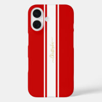 Red White Racing Stripes Gold Monogrammed Stijlvol