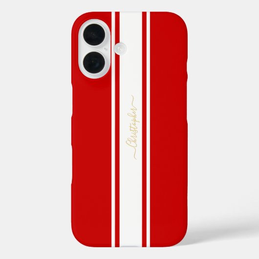 Red White Racing Stripes Gold Monogrammed Stijlvol Case-Mate iPhone Case (Achterkant)