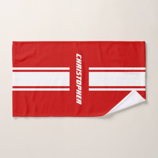 Red White Racing Stripes Monogram Mannen Kinder Jo Bad Handdoek (Handdoek)