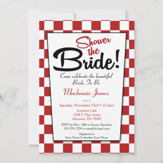 Red White Retro 50s Diner Bridal Shower Invitation Kaart (Voorkant)