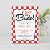 Red White Retro 50s Diner Bridal Shower Invitation Kaart (Staand voorkant)