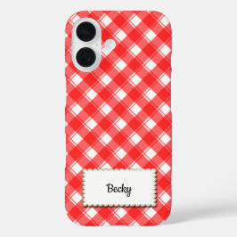 Red White Retro Gingham Plaid Custom iPhone 16 Hoesje