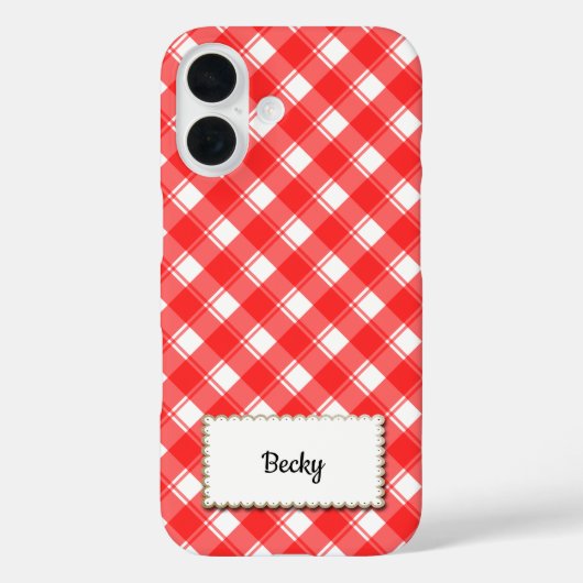 Red White Retro Gingham Plaid Custom Case-Mate iPhone Case (Achterkant)