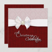 Red White Ribbon-kerstuitnodiging Kaart (Voorkant / Achterkant)