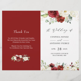 Red White Rose Floral DIY Folded Wedding Programme