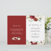Red White Rose Floral DIY Folded Wedding Programme (Staand voorkant)