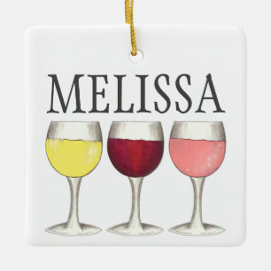 Red White Rosé Wine Glasses Winery Cocktails Keramisch Ornament