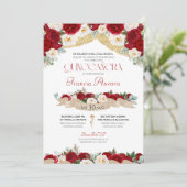 Red White Roses Peonies Elegant Quinceanera Invita Kaart (Staand voorkant)