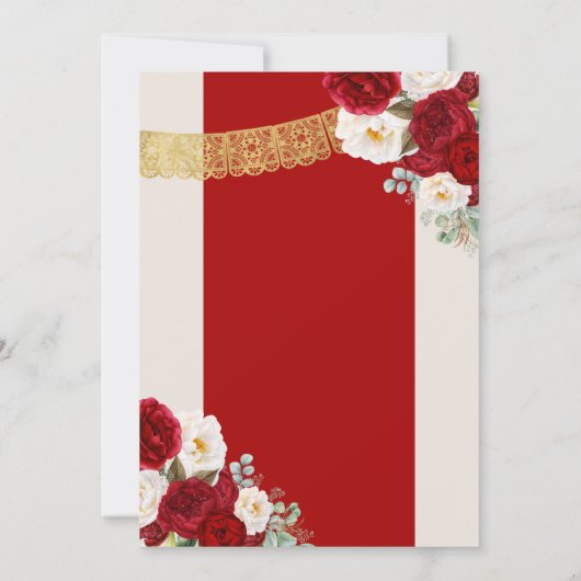 Red White Roses Peonies Elegant Quinceanera Invita Kaart (Achterkant)