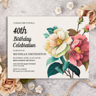 Red White Roses Women's 40th Birthday Uitnodiging Briefkaart