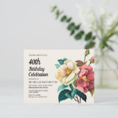 Red White Roses Women's 40th Birthday Uitnodiging Briefkaart (Staand voorkant)