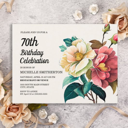 Red White Roses Women's 70e verjaardag Uitnodiging Briefkaart