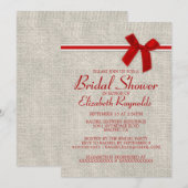 Red White Rustic Burlap Bridal Shower Invitations Kaart (Voorkant / Achterkant)