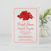 Red White Rustic Floral Bridal Shower Invitations Kaart (Staand voorkant)