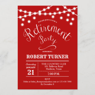 Red White Rustic Retirement Party Invitation Kaart
