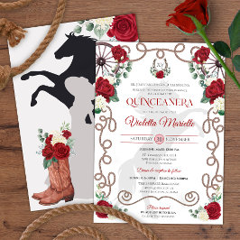 Red White Rustic Western Charro Quinceanera Kaart