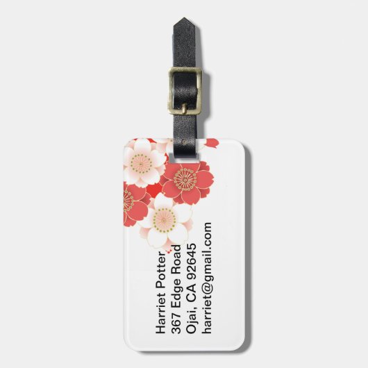 Red & White Sakura Japans Kimono Bagagelabel (Voorkant verticaal)